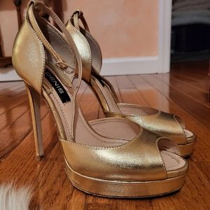 Gold platform ankle strap sandals